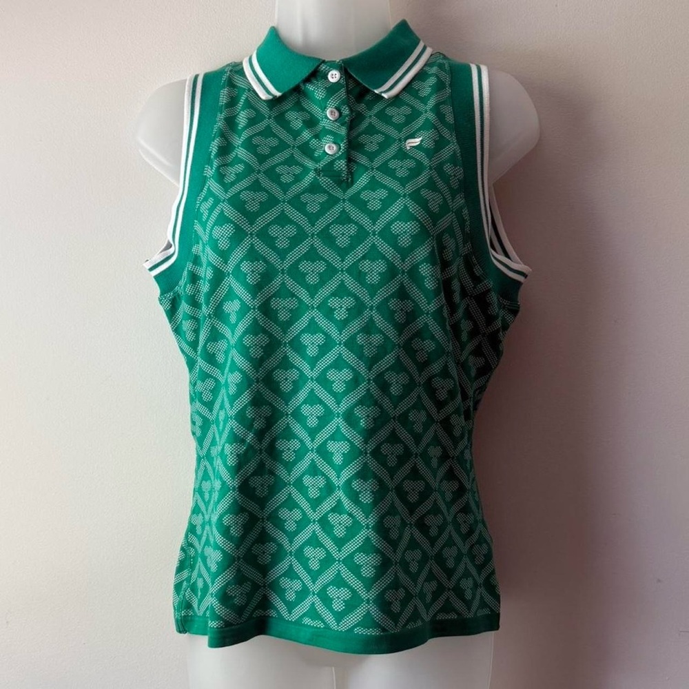 Fabletics Green Patterned Sleeveless Polo Shirt